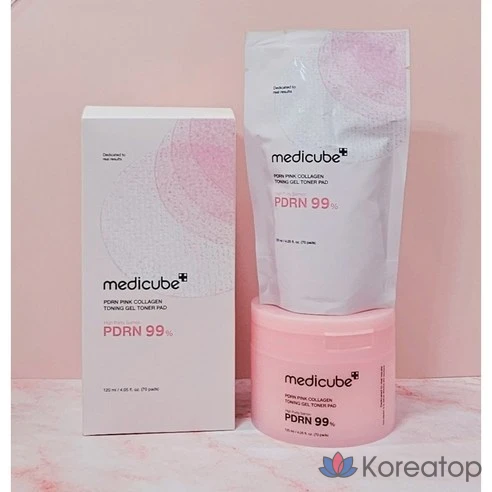 Тонизирующий гель-тонер Medicube PDRN Pink Collagen Toning Gel Pad / Ribbon Cleansing Band Free