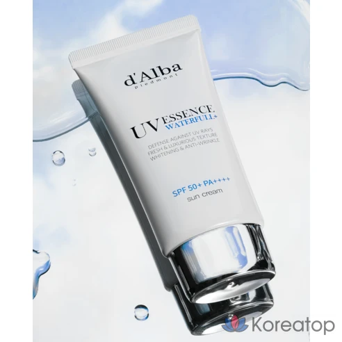 d&#039;Alba Ультралёгкий солнцезащитный крем для лица Waterfull Essence Sun Cream (SPF 50+) 50 мл x 2 упаковки + Балансирующий веганский гель для умывания, набор из 3 мл x 5 упаковок