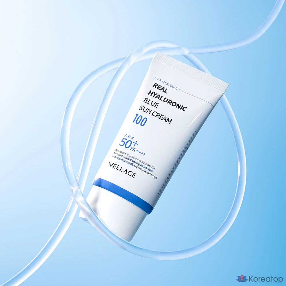 Солнцезащитный крем WELLAGE Real Hyaluronic Blue Sunscreen SPF50+ PA++++, 50 мл, 1 шт.