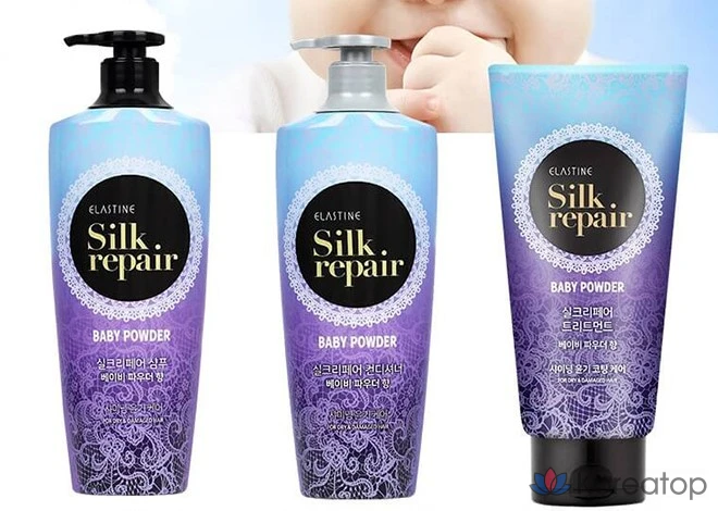 Набор из 2 флаконов шампуня Elastine Silk Repair 550 мл и кондиционера 550 мл (с ароматом детской присыпки), 1 шт.