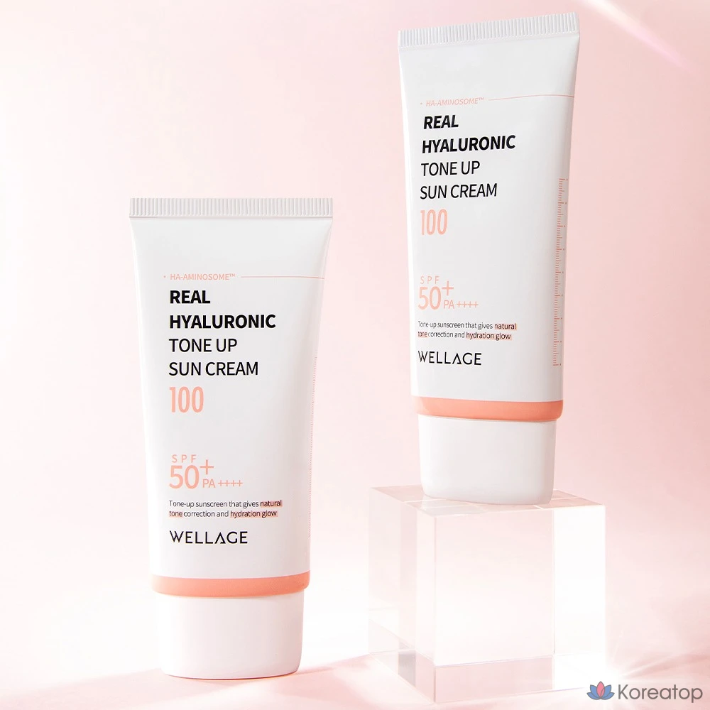 Солнцезащитный крем WELLAGE Real Hyaluronic Tone-Up Sunscreen SPF50+ PA++++, 50 мл, 1 шт.