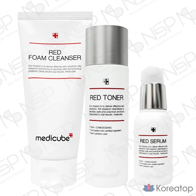 Medicube Red Line (тоник 100 мл, сыворотка 30 мл, пенка для умывания 120 мл), 1 набор.