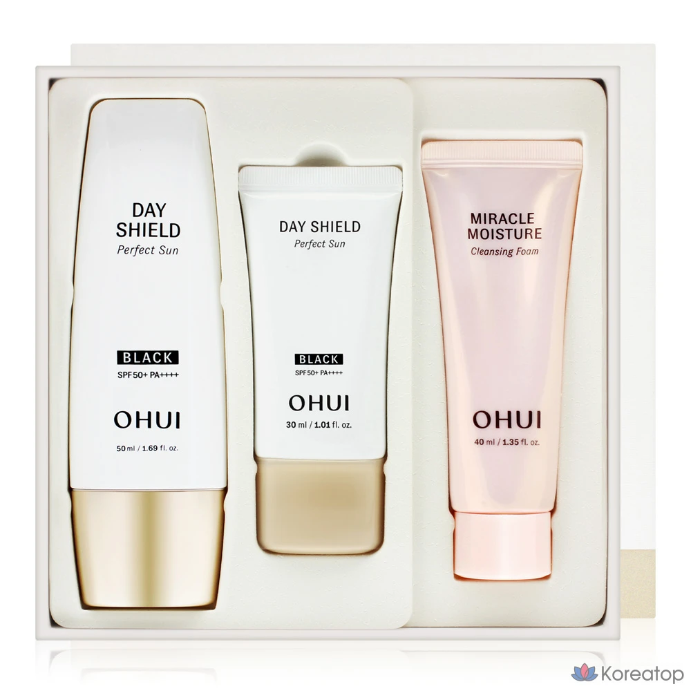 Набор из двух косметических средств Ohui Day Shield Perfect Sun Black Whitening Tone-Up Sunscreen.
