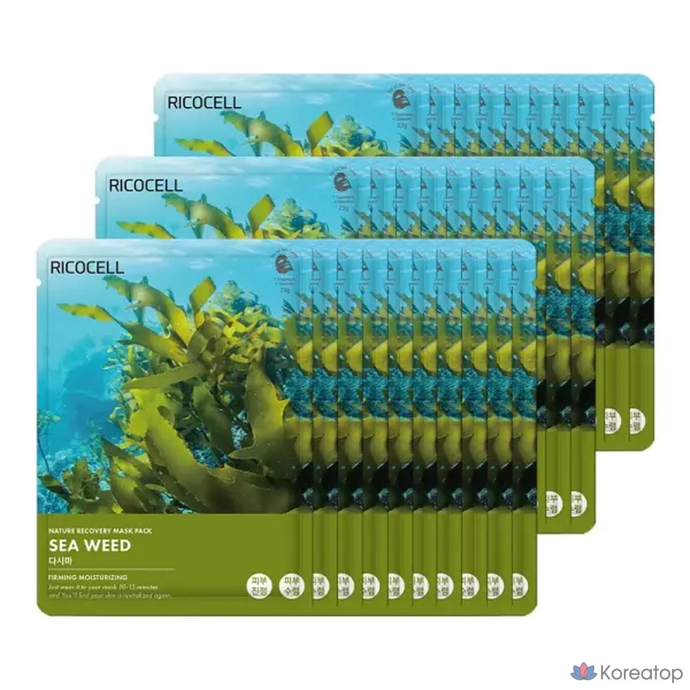 Набор восстанавливающих масок для лица Ricocell Nature Recovery Mask Pack Kelp 23 г x 30 листов, 1 упаковка