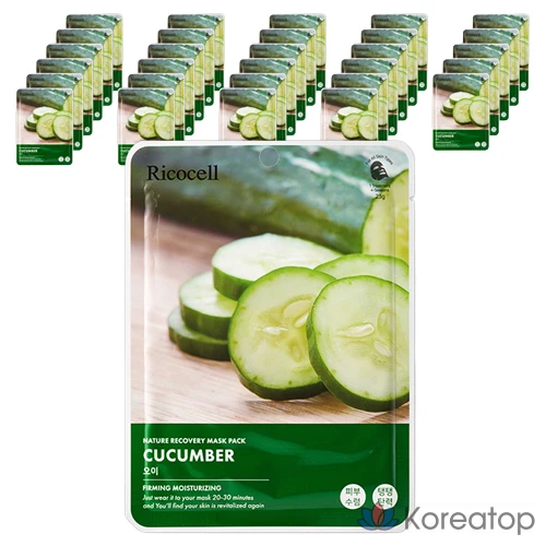 Тканевая маска для лица Ricocell Nature Recovery Mask Cucumber, 23 г, 60 шт.
