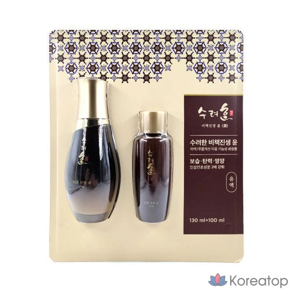 Sooryehan Bichaek Jinsaengyun Emulsion 130 мл, успокаивающее и охлаждающее средство для проблемной кожи 100 мл, увлажняющее и питательное средство для повышения эластичности кожи.