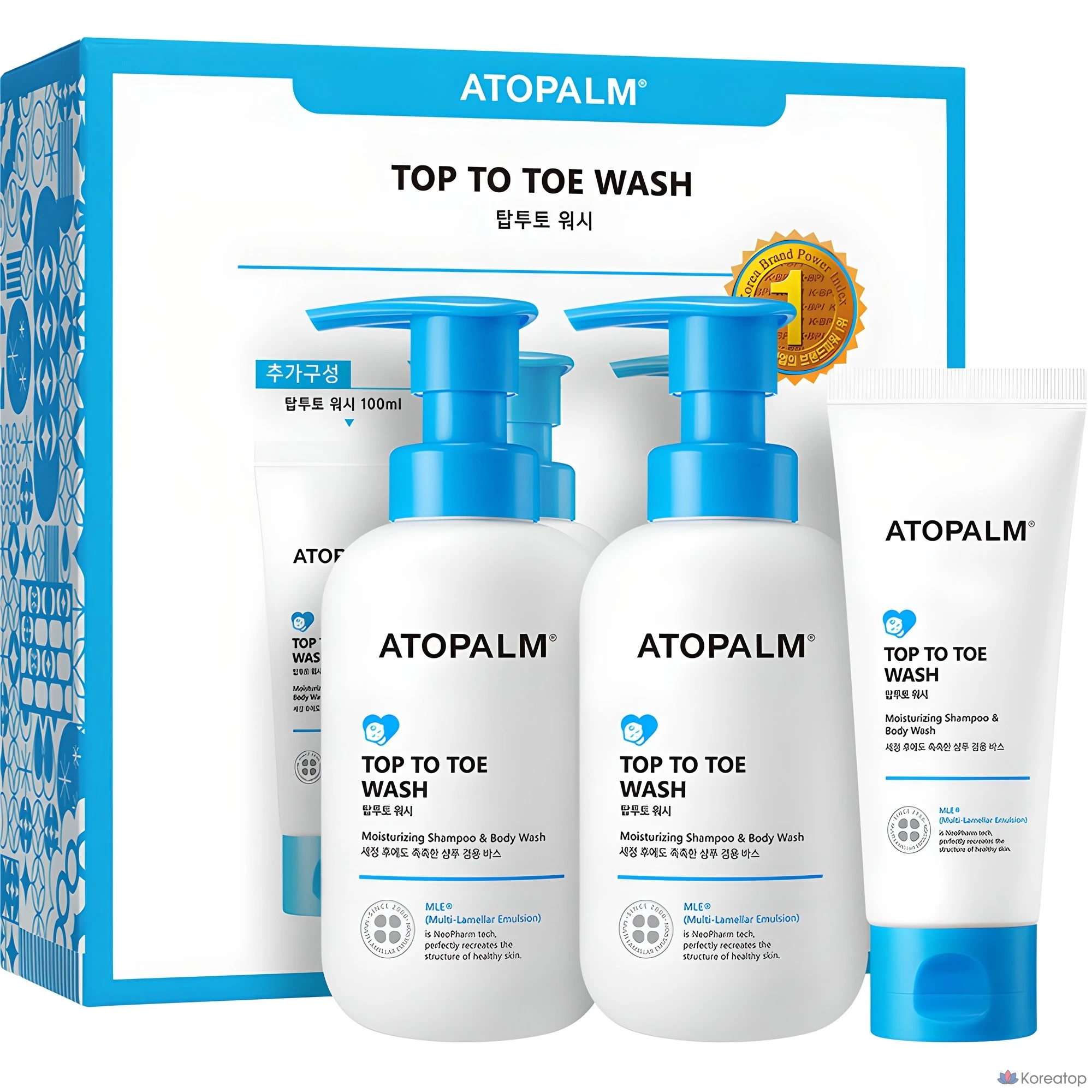 Детское универсальное средство для мытья Atopalm Top to Toe Baby All-in-One Wash, 2 флакона по 300 мл, 1 флакон 1 мл.