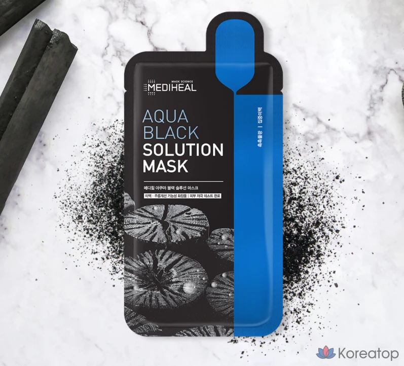 Набор масок для лица Mediheal Aqua Black Solution Mask, 23 мл, 1 упаковка, 15 штук.
