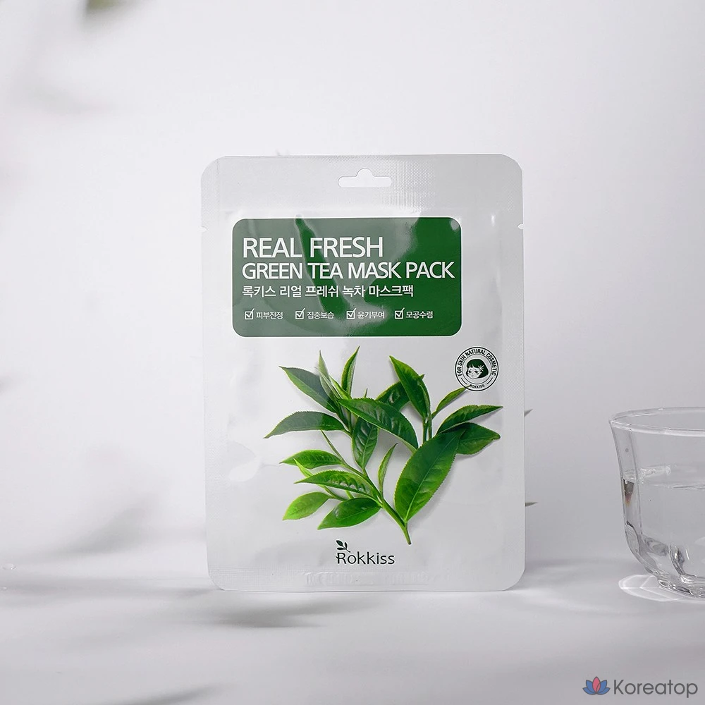 Маска для лица Rokkiss Real Fresh с зеленым чаем, 50 листов, 1 упаковка.