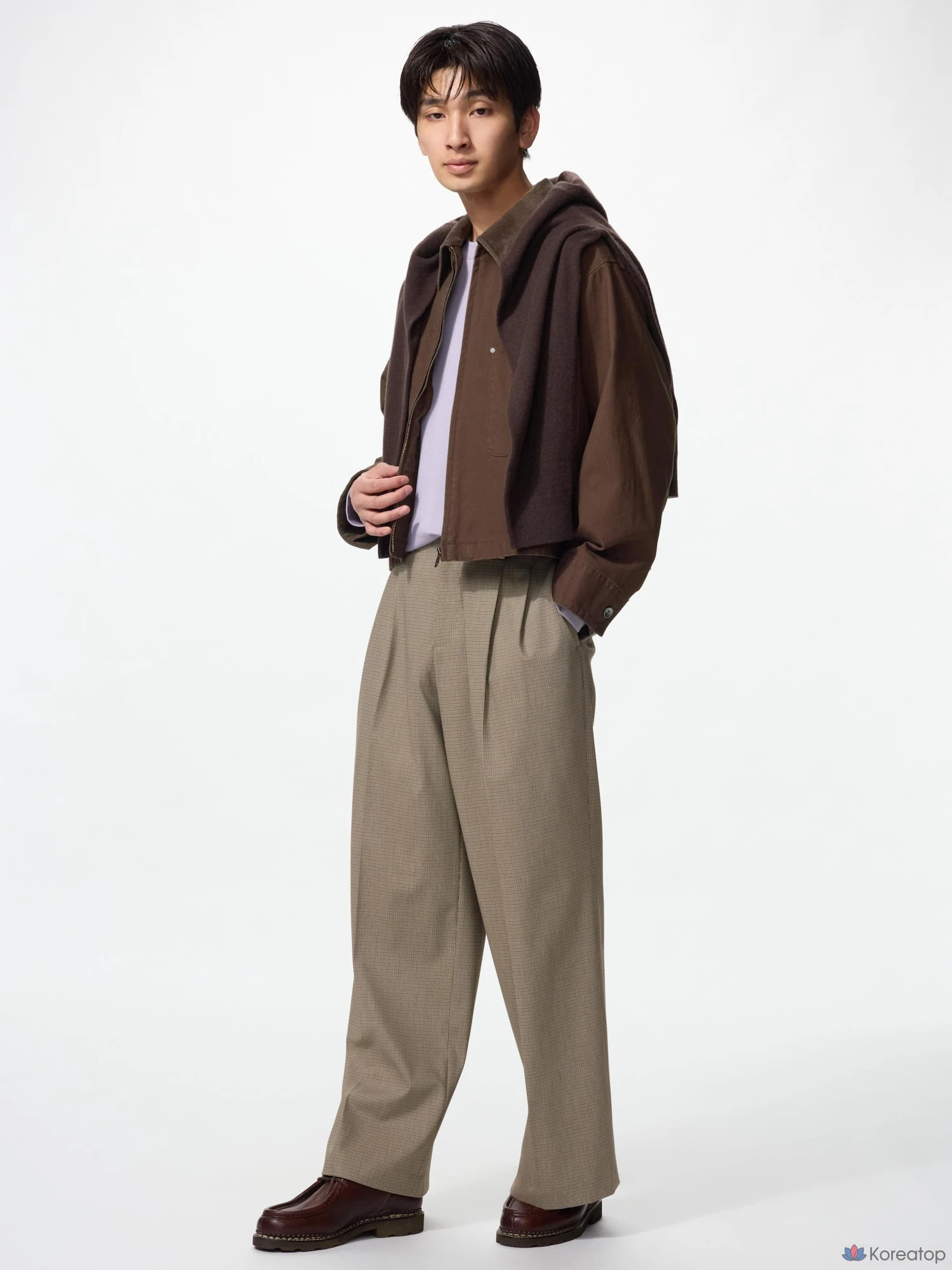 Брюки Uniqlo Smart Tuck Wide Pants, клетка