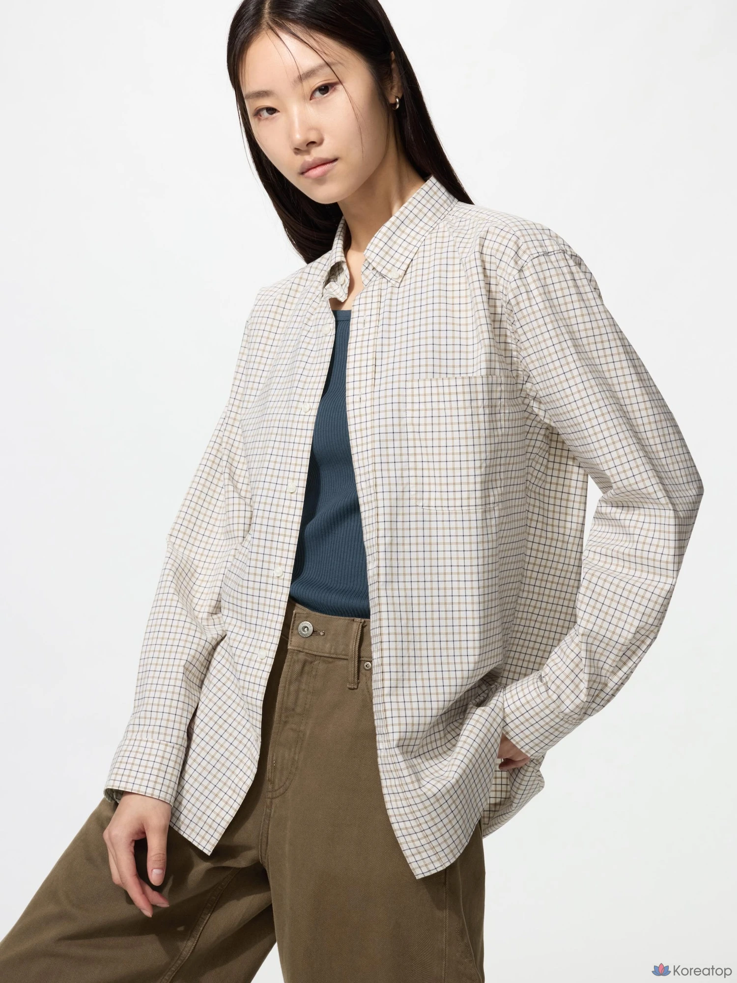 Рубашка Uniqlo Broadcloth Shirt Button-Down Collar Check B
