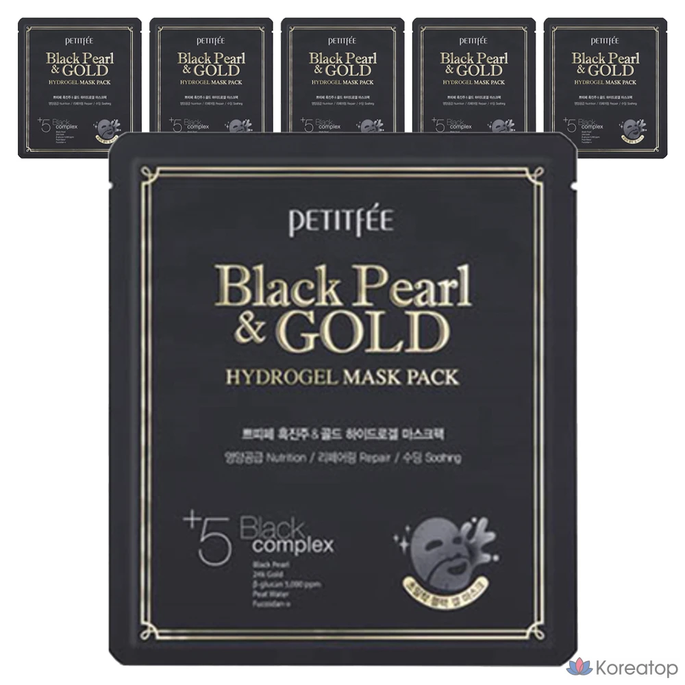 Набор гидрогелевых масок Petitfee Black Pearl & Gold, 32 г, 5 и 6 штук.