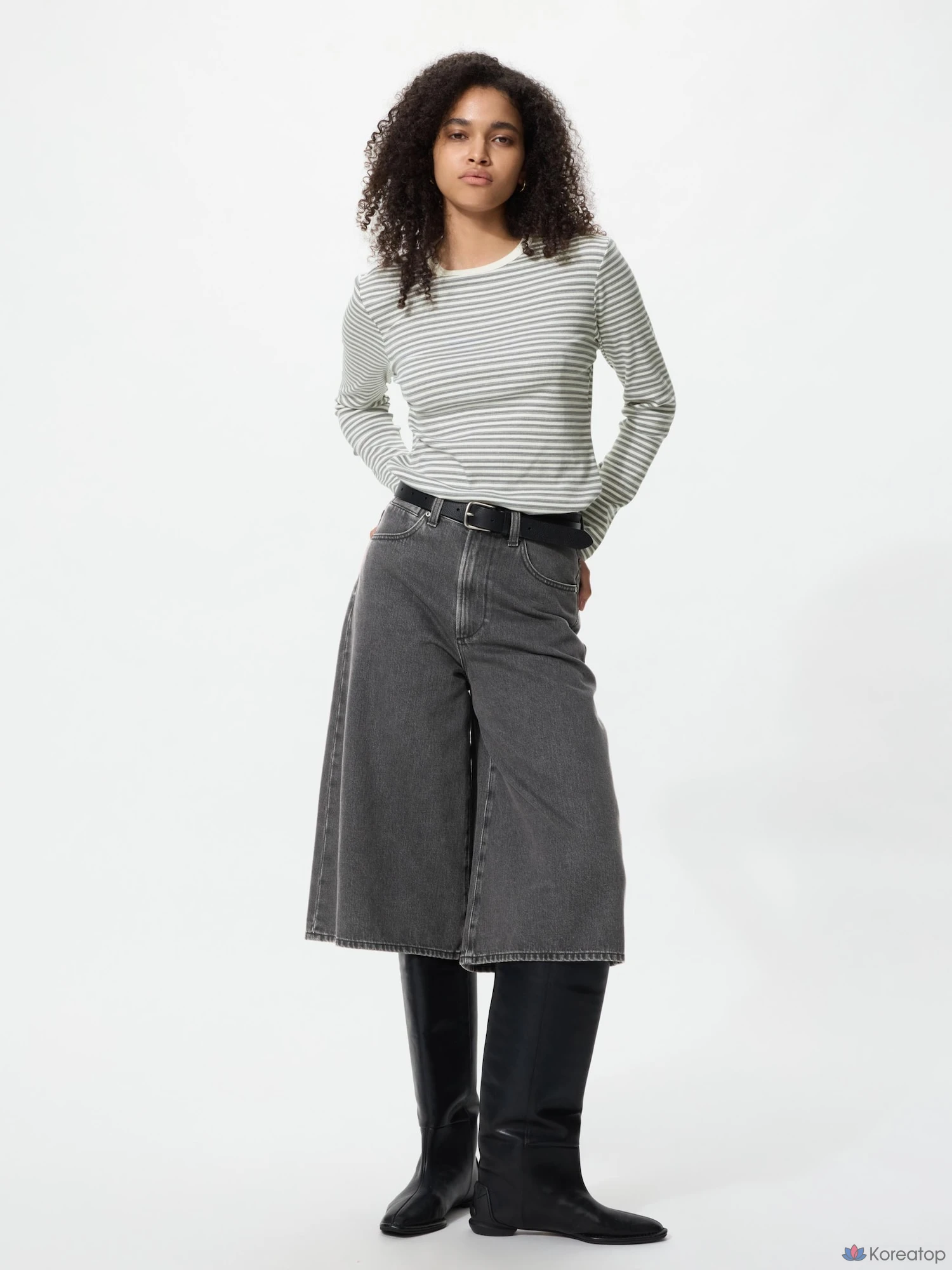 Лонгслив Uniqlo Soft Rib T, в полоску