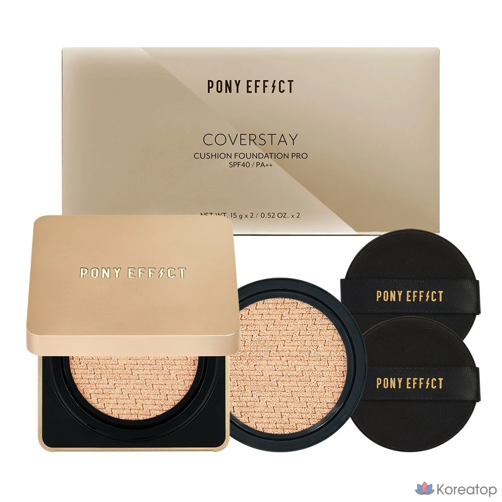 Тональный кушон Pony Effect Coverstay Cushion Foundation PRO 15 г + сменный блок 15 г, цвет «розовый слоновая кость», 1 шт.