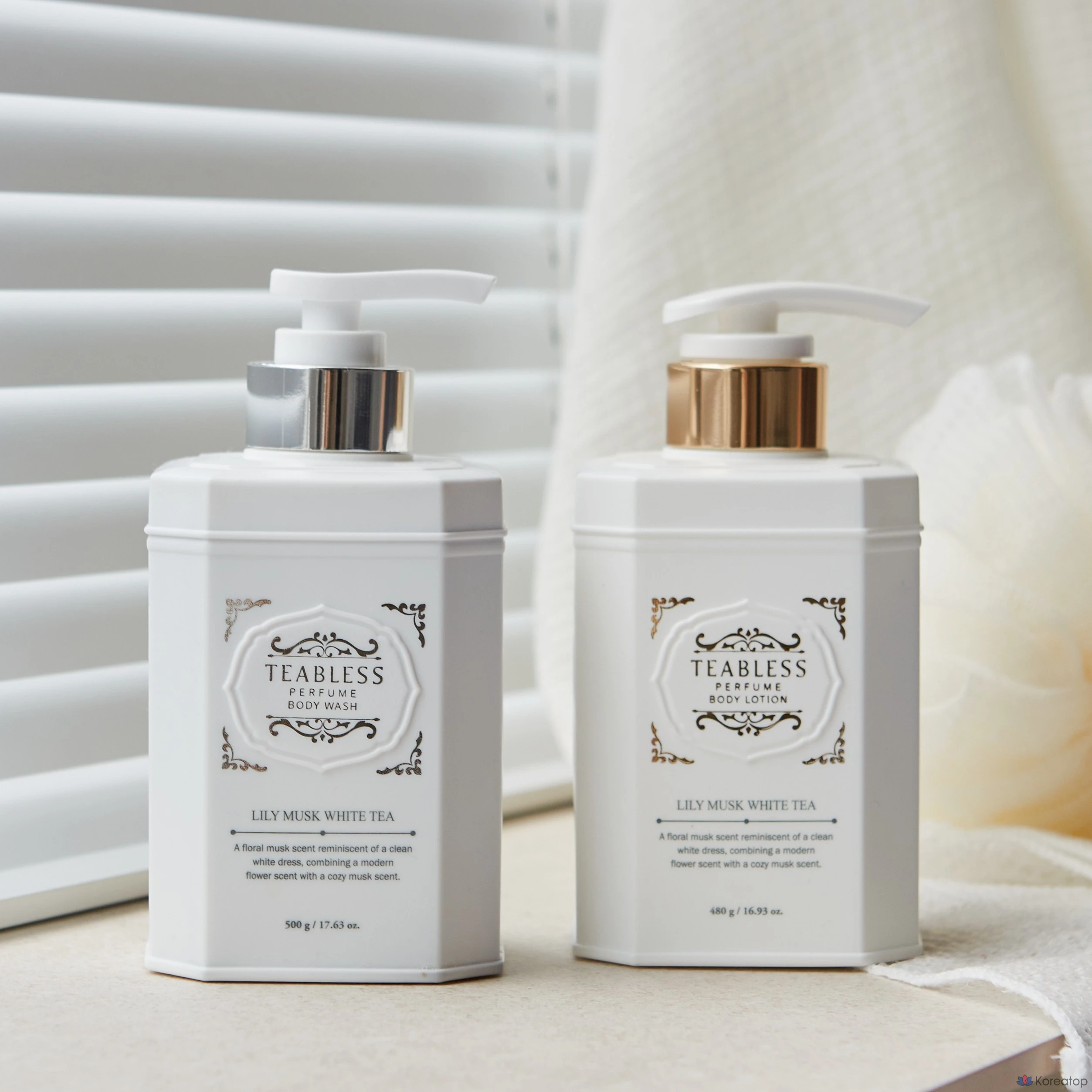 Teabless Lily Musk White Tea: лосьон для тела и гель для душа, 1 комплект.