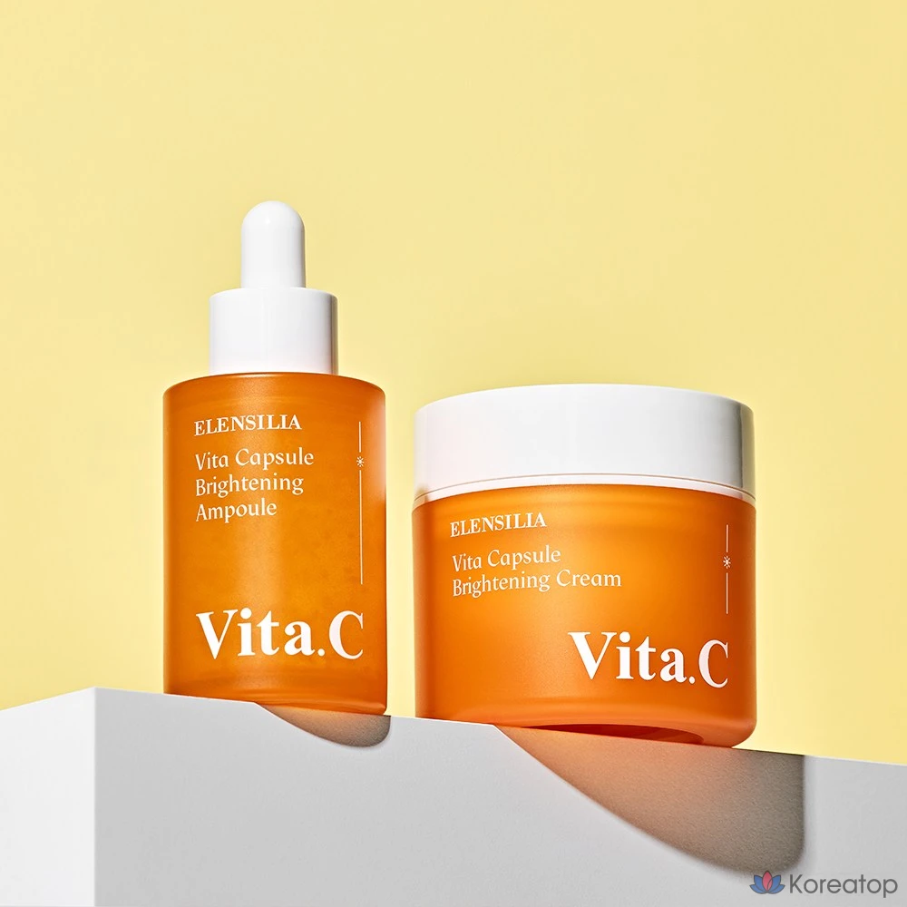 Elensilia Витамин С в капсулах Vita Capsule: осветляющий, отбеливающий крем от веснушек, крем от пятен, крем для выравнивания тона кожи, крем для кожи с веснушками, увлажняющий крем, улучшающий тон кожи, придающий сияние и эластичность, крем от веснушек и шрамов, 1 шт., 50 мл