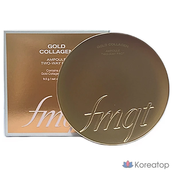 Ампульная сыворотка-компактная пудра The Face Shop FMGT Gold Collagen Ampoule Two-Way Pact, оттенок 201 Apricot Beige, 9.5 г, 1 шт.
