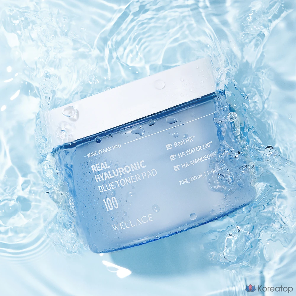 Тонизирующие подушечки WELLAGE Real Hyaluronic Blue 100, 210 мл, 70 листов, 1 упаковка