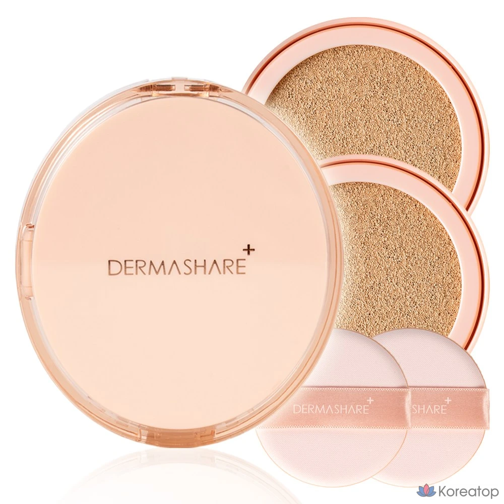Тональный крем-кушон Dermashare Vegan Radiant Glow Long-Lasting Air Fixing Cover Cushion Pact + набор сменных блоков, № 23 (1 основной продукт + 2 сменных блока, 1 шт.)