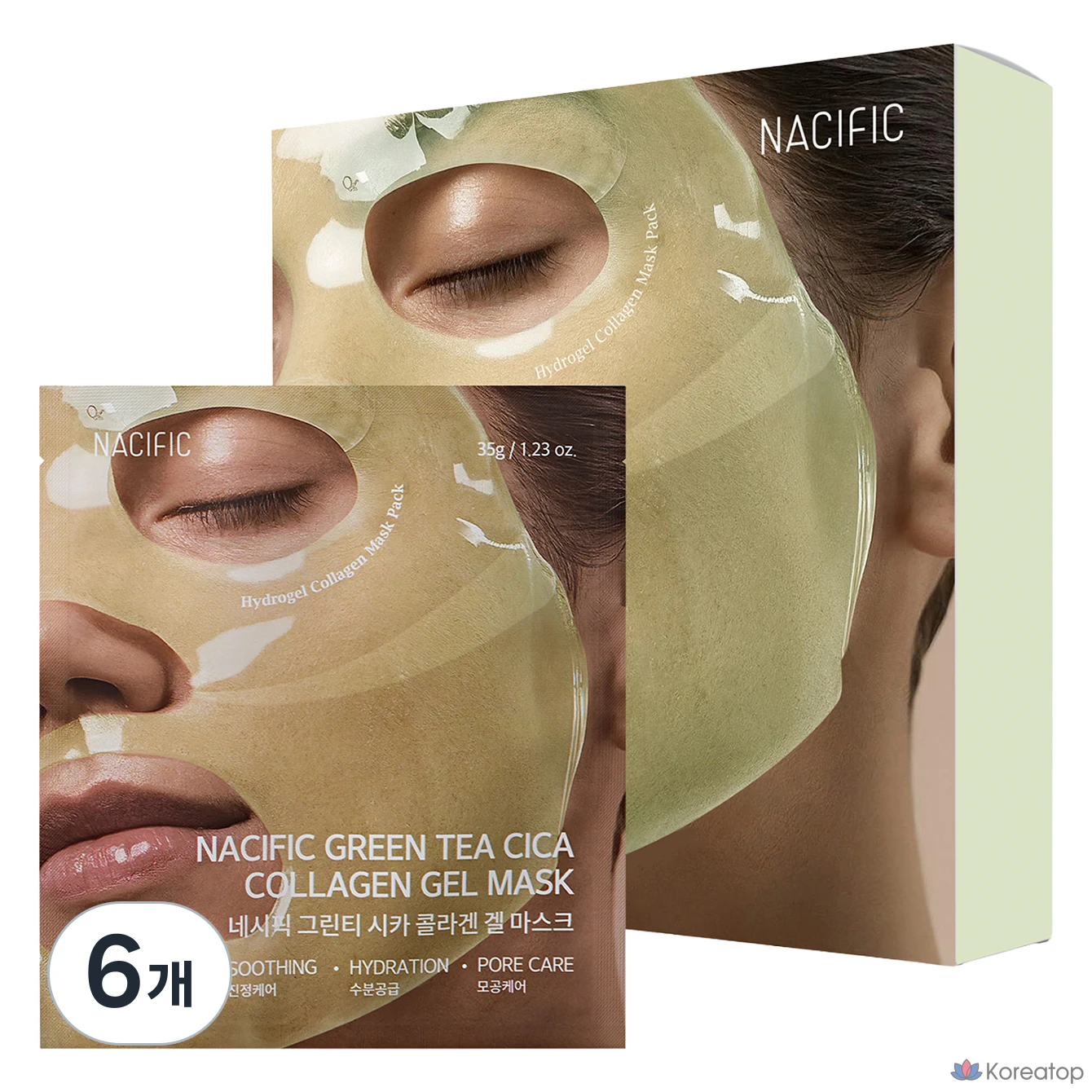 Гелевая маска NACIFIC с зеленым чаем, центеллой азиатской и коллагеном, 6 штук, упаковка из 4 штук.
