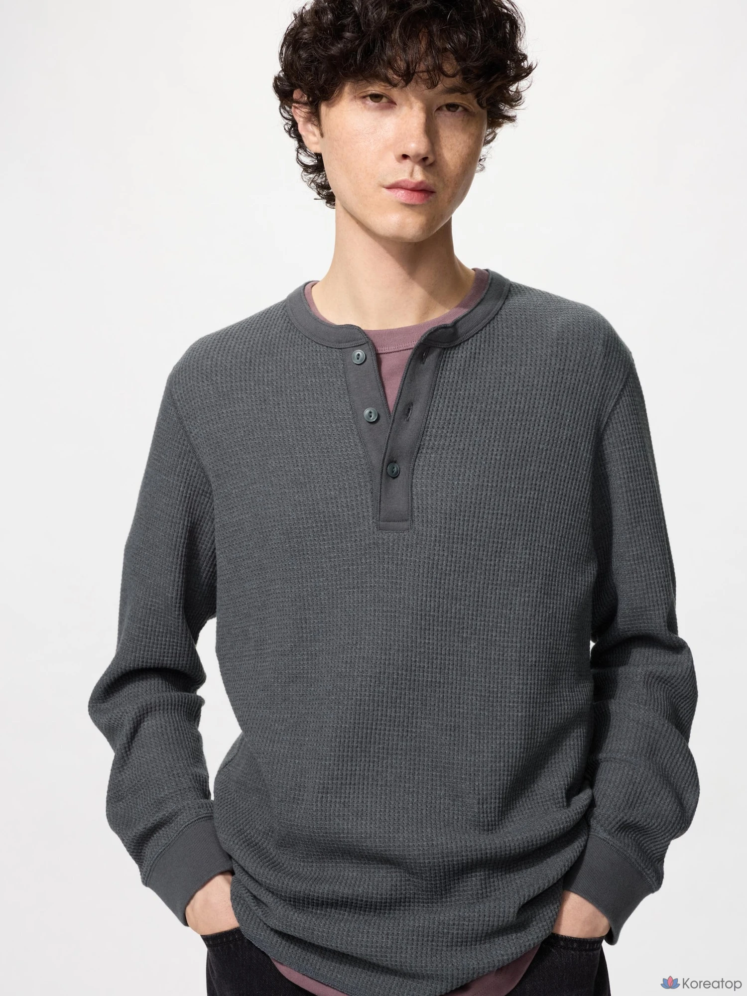 Лонгслив Uniqlo Waffle Henley Neck T-Shirt