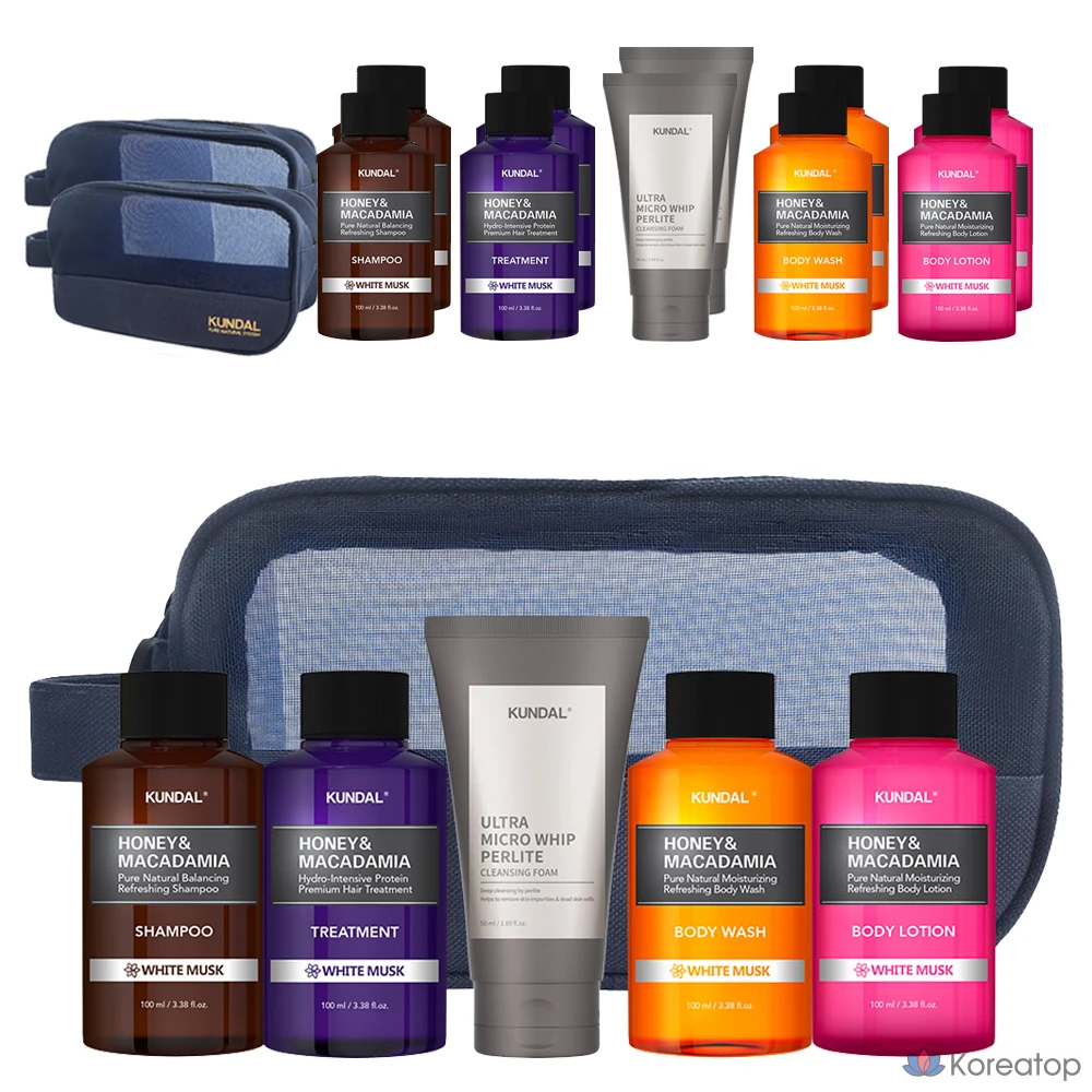 Дорожный набор Kundal из 5 предметов, включающий очищающую пенку типа B и аромат белого мускуса, 3 комплекта.