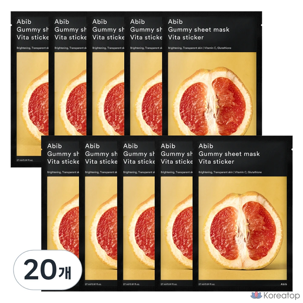 Набор наклеек для маски Abib Gum Sticker Sheet Mask Vita Sticker, 27 мл, 1 упаковка, 20 штук.