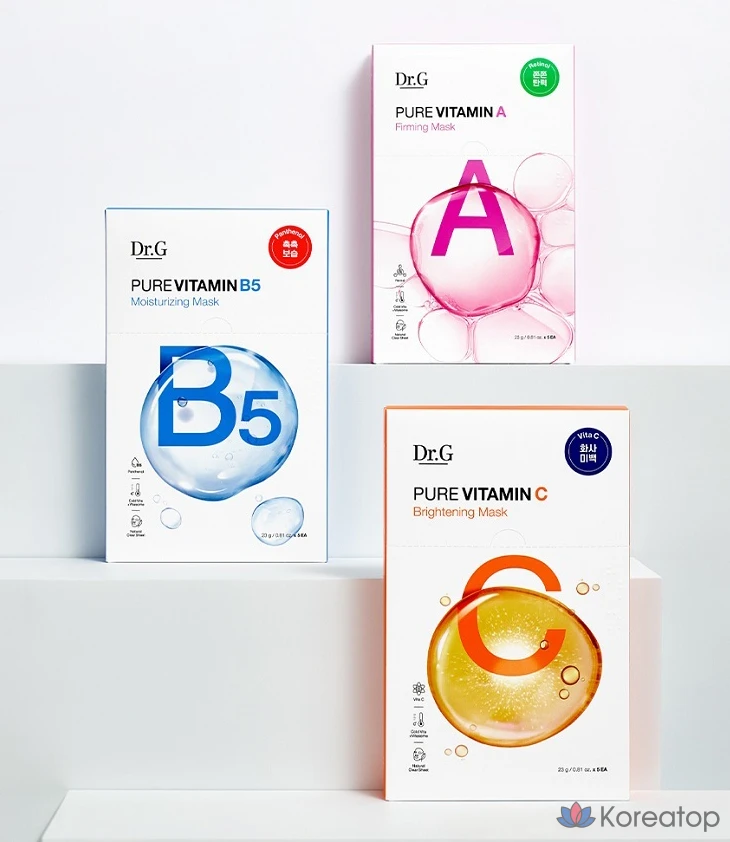 Набор из 3 масок Dr.G Pure Vitamin A Firming 4p + Vitamin B5 Moisturizing 4p + Vitamin C Brightening 4p., фото 4