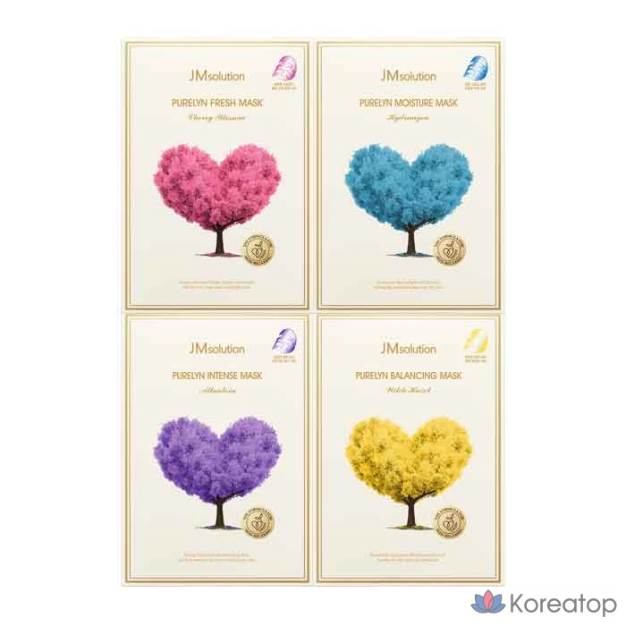 Набор из 4 масок JM Solution Purerin, успокаивающее увлажнение, придание жизненной силы, 2 комплекта (80 листов), фото 2