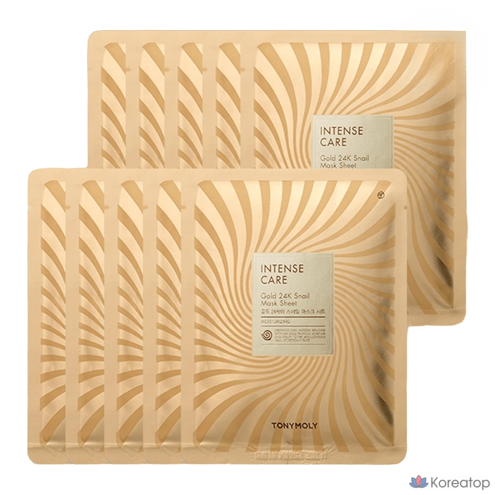 Маска для лица Tony Moly Intense Care Gold 24K с экстрактом улитки, 10 штук, 1 упаковка.