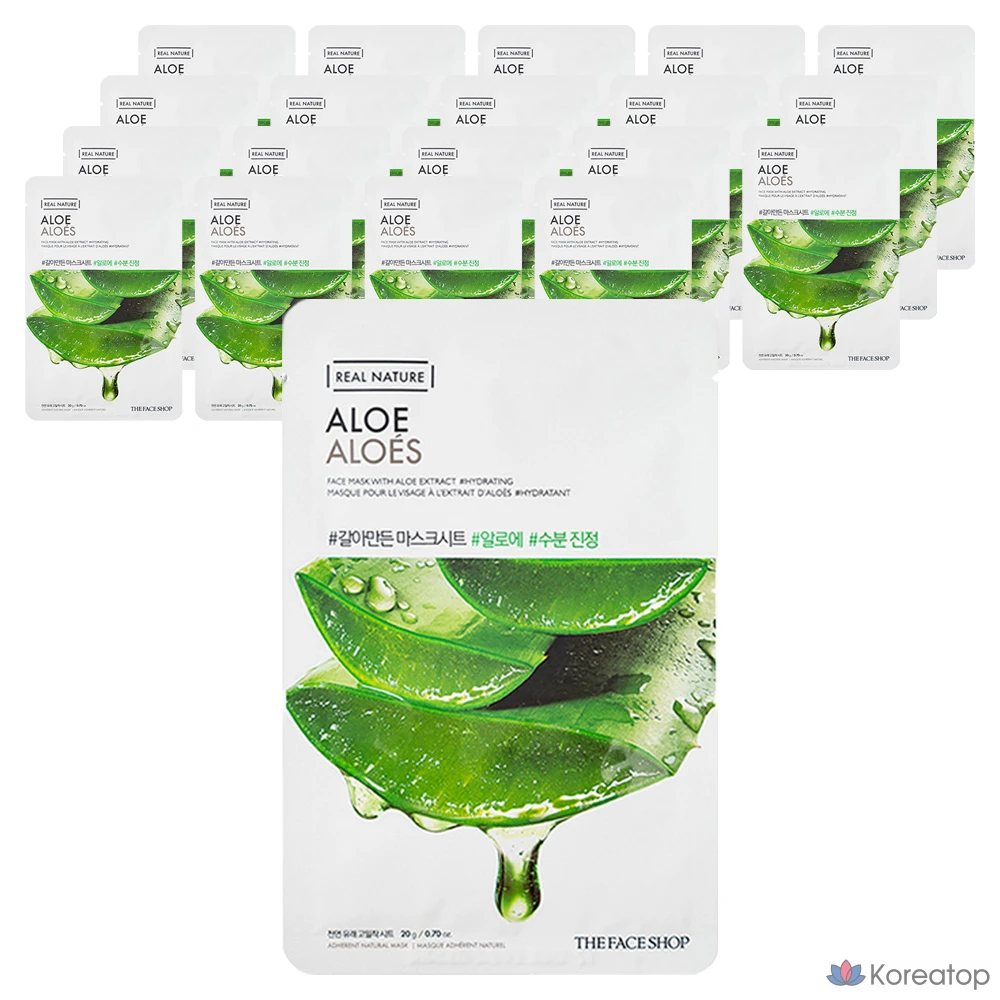 Тканевые маски с алоэ вера от The Face Shop, 1 упаковка, 20 листов.