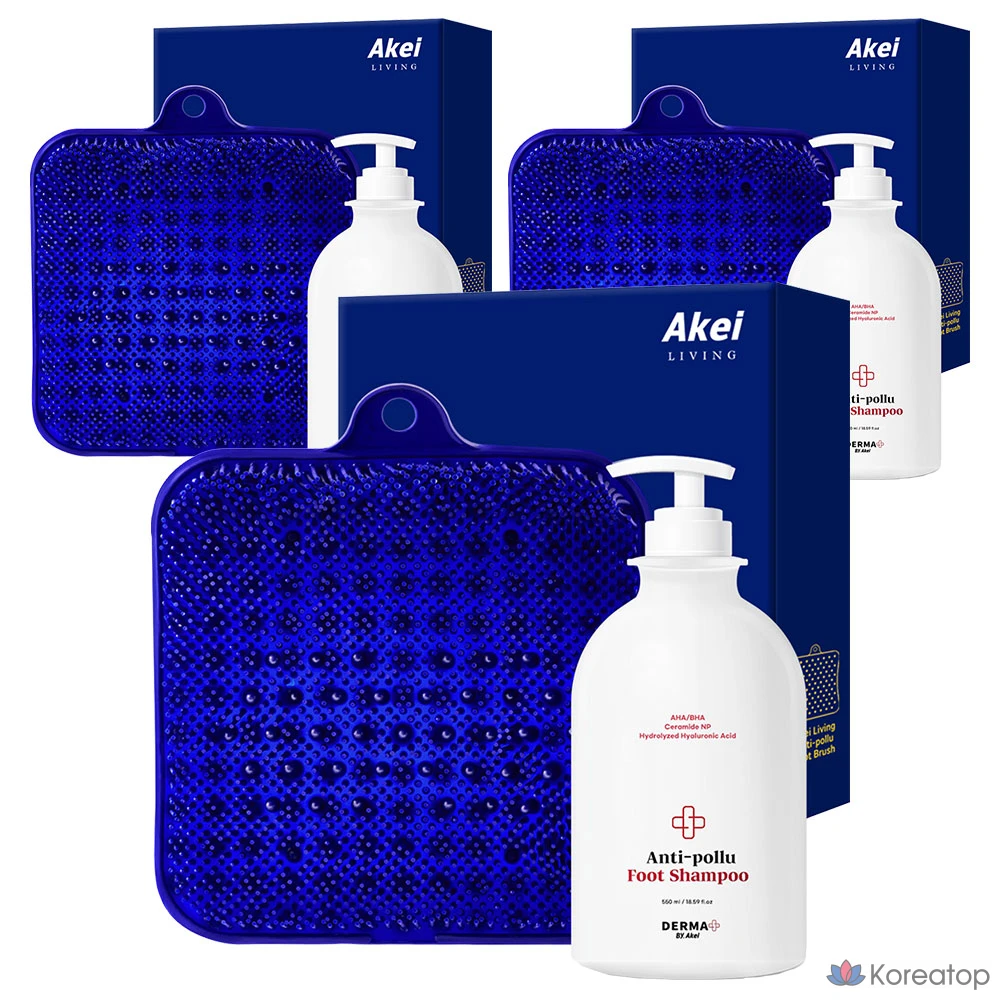 Набор из 3 щеток и шампуня для ног Akei Derma+ против загрязнения воздуха.