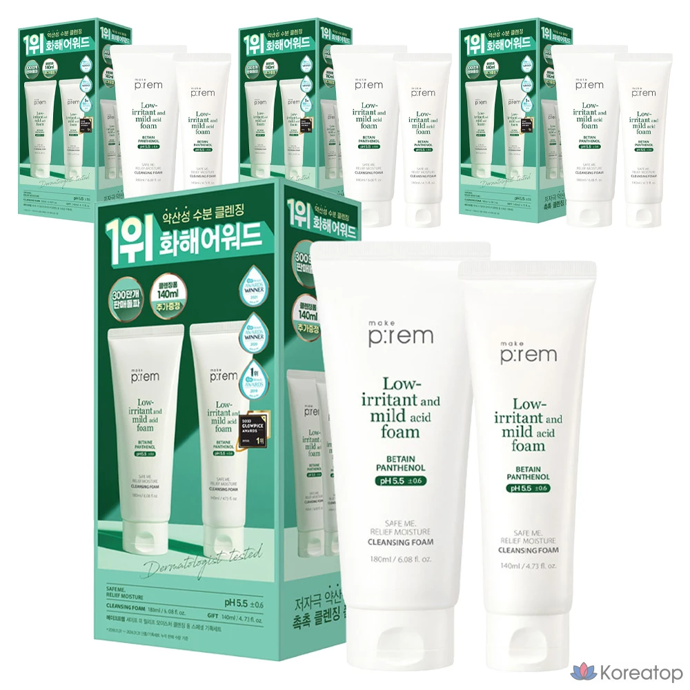 Набор из 4 гелей для умывания MAKE P:REM Safe Me Relief Moisture Cleansing Foam, 180 мл.