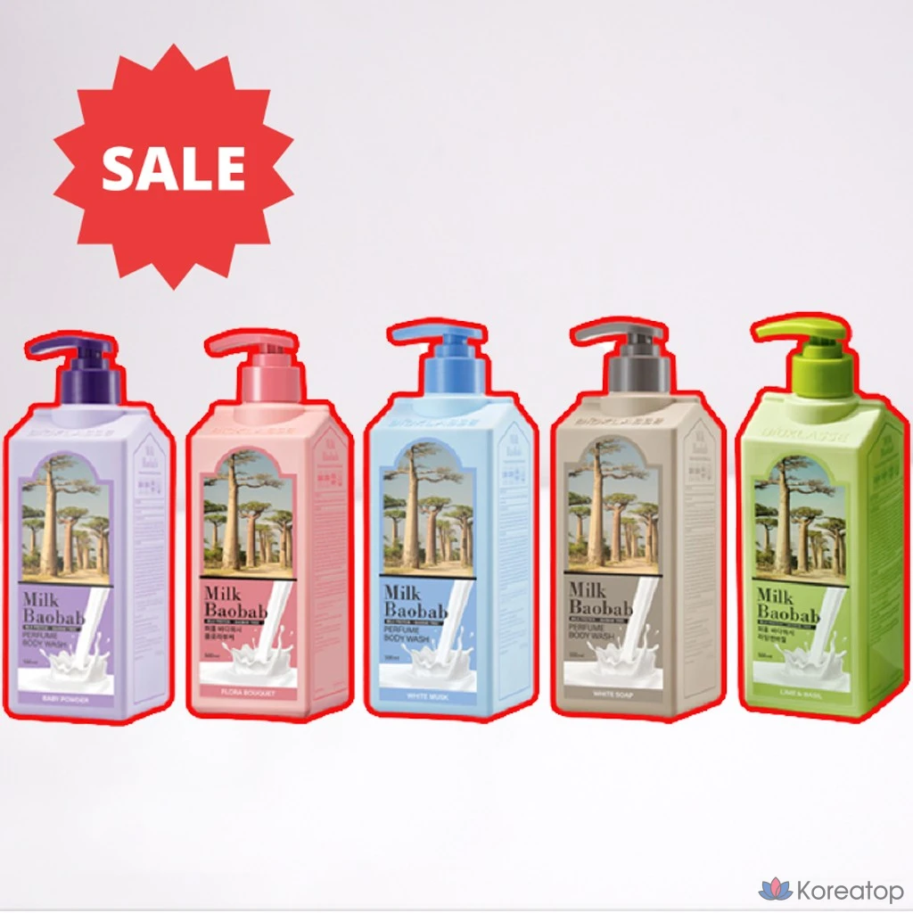 Гель для душа Milk Baobab, белый мускус/белое мыло/детская присыпка/лайм и базилик/цветочный букет, 500 мл