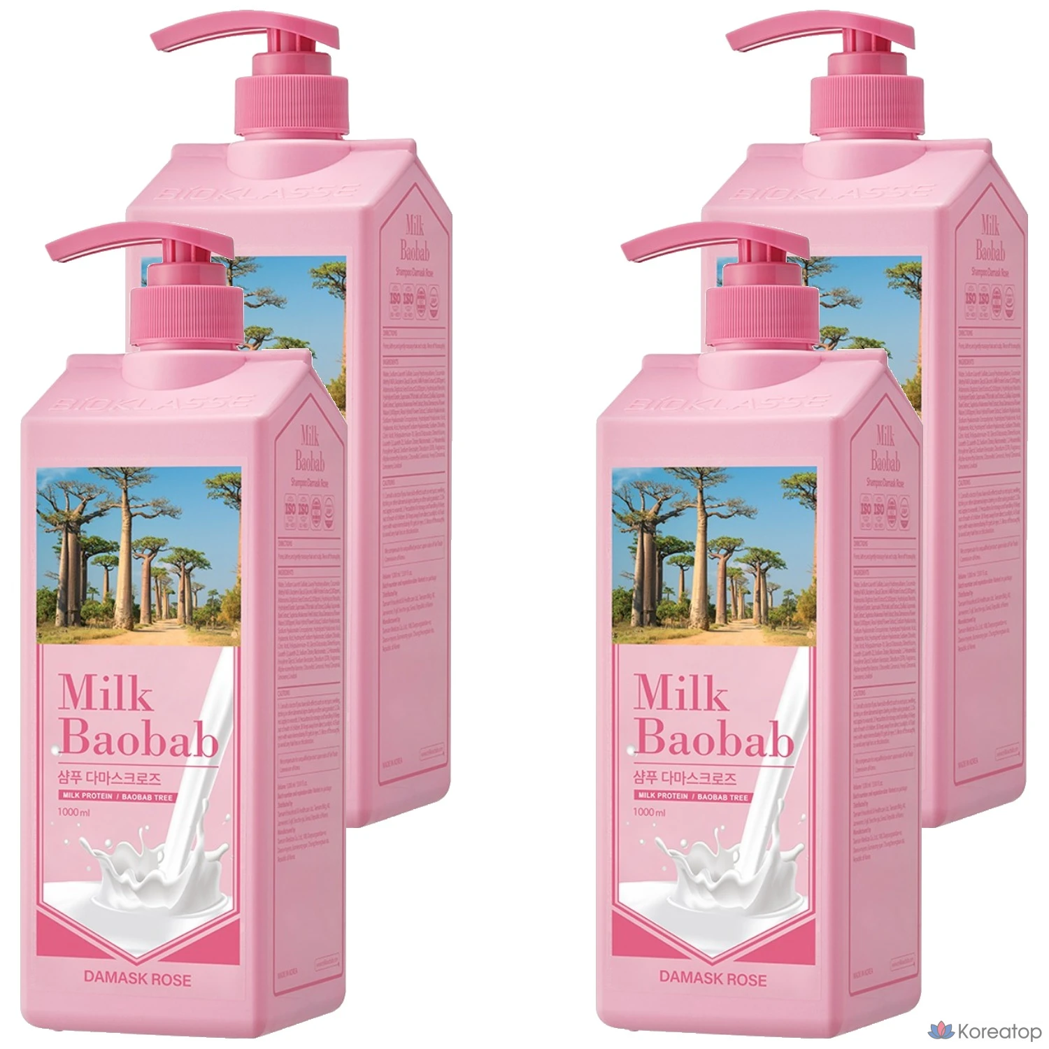 Шампунь Milk Baobab с ароматом дамасской розы, 1 л, упаковка из 4 штук.