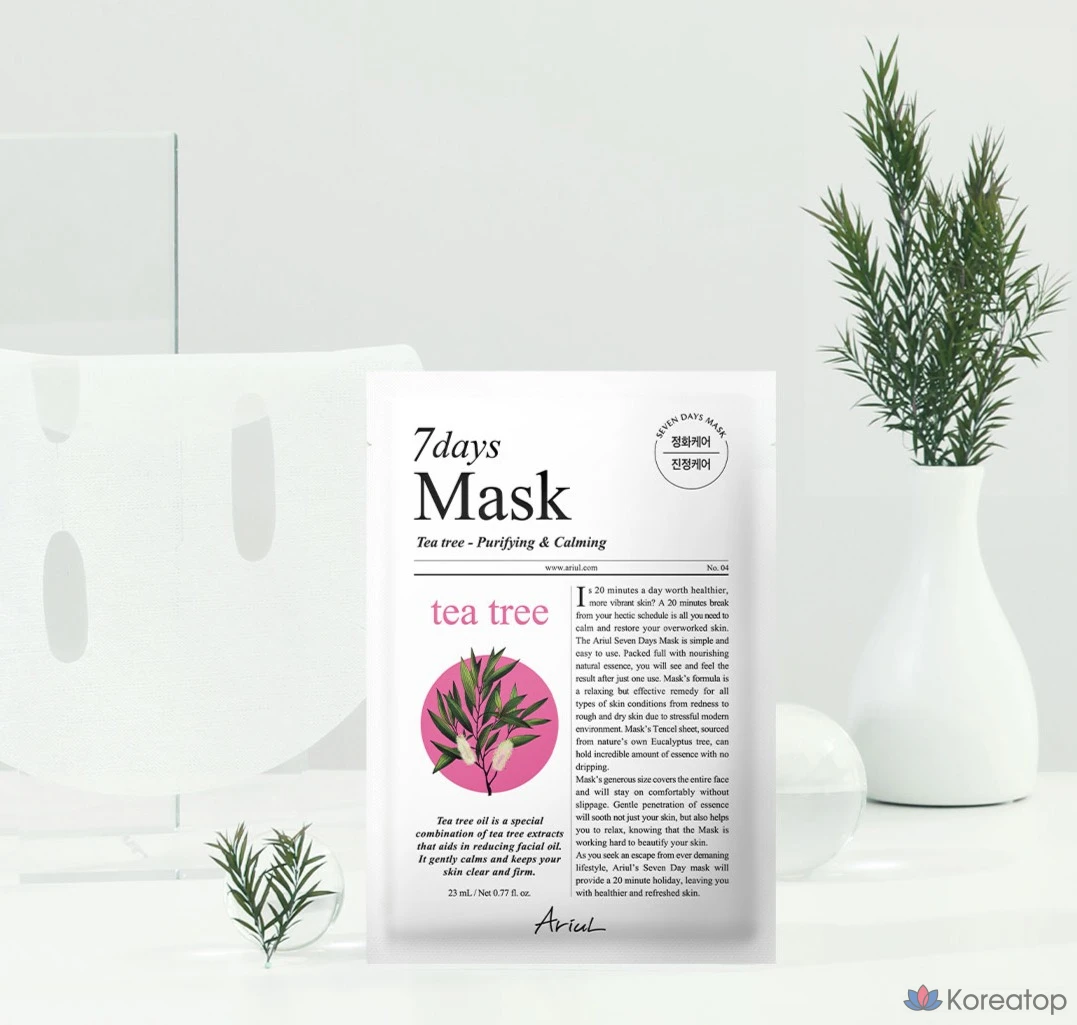 Маска для лица Ariul Seven Days Tea Tree M, 1 упаковка, 40 штук, фото 3
