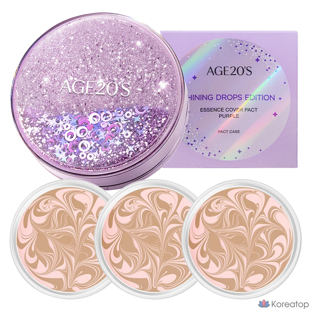 Аромат «Сияющая капля» для 20-летних, Essence Cover Pact Case + сменный блок 12,5 г x 3 шт., № 23 «Розовый латте», 1 шт.