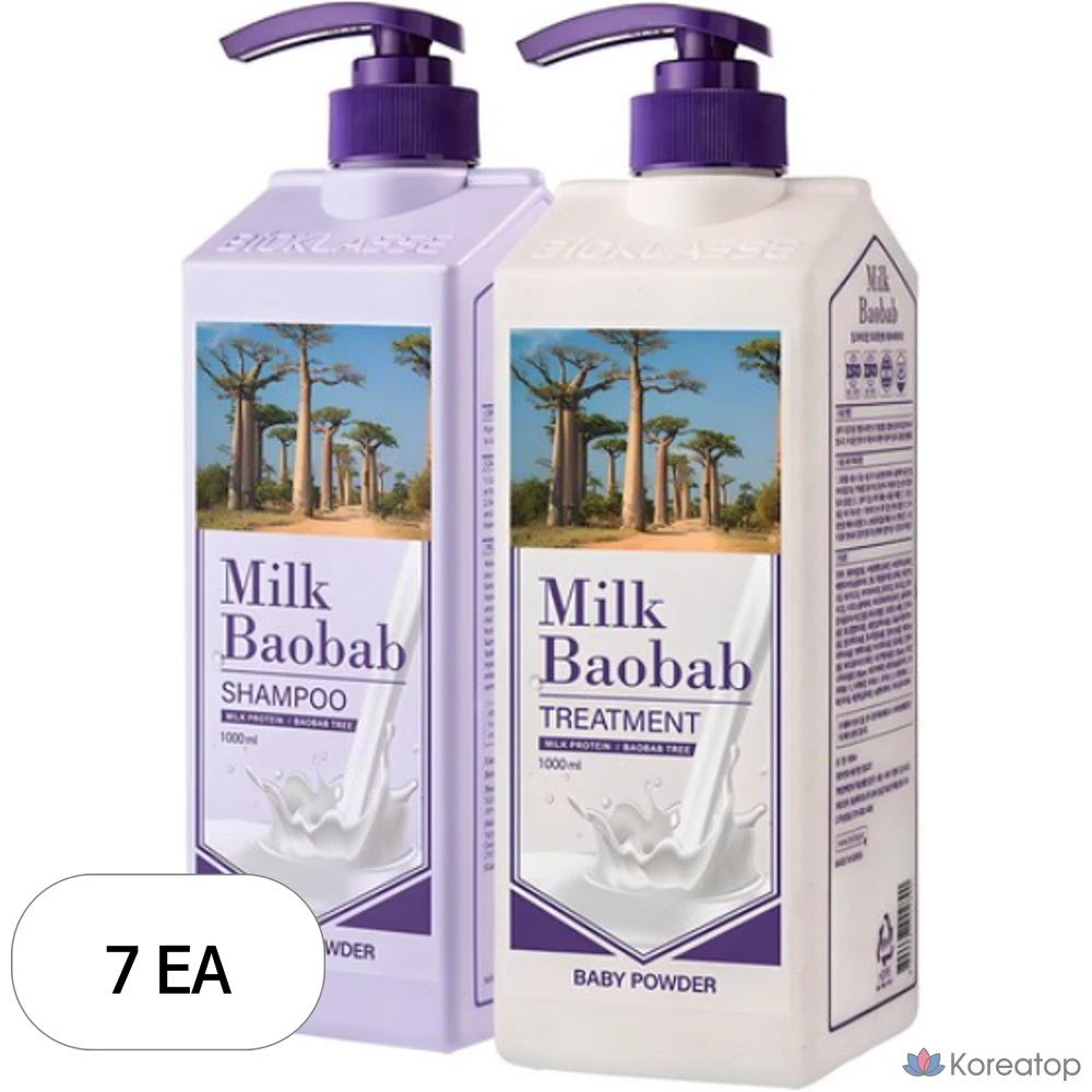 Детский шампунь Bioclasse Milk Baobab Baby Powder 1000 мл, средство для ухода 1000 мл, 7 комплектов