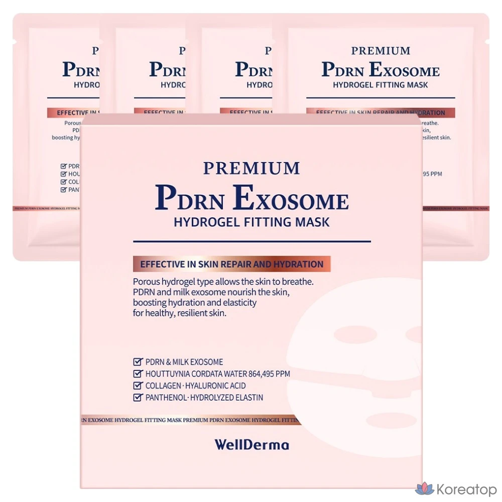 Гидрогелевая маска WellDerma Premium PDRN Exosome, 1 упаковка, 4 штуки.