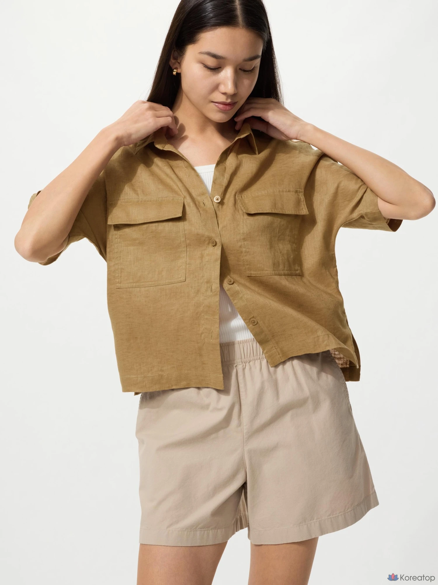 Рубашка Uniqlo Premium Linen Skipper Boxy Shirt (Short Sleeve)