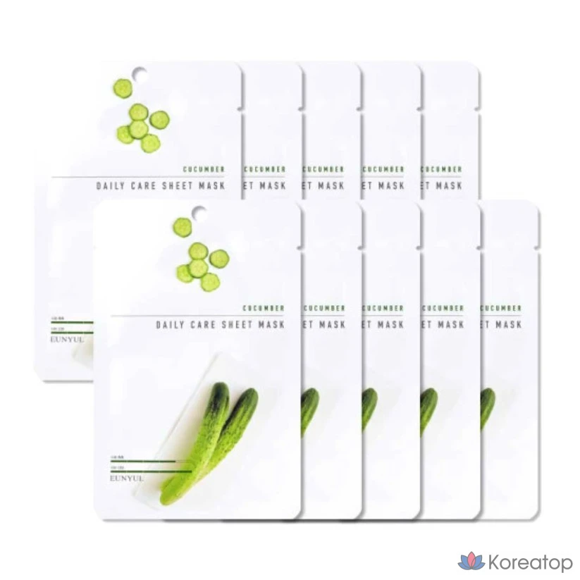 Тканевые маски для ежедневного ухода с экстрактом огурца Eunyul Silver Cucumber, 10 шт., 5 шт.