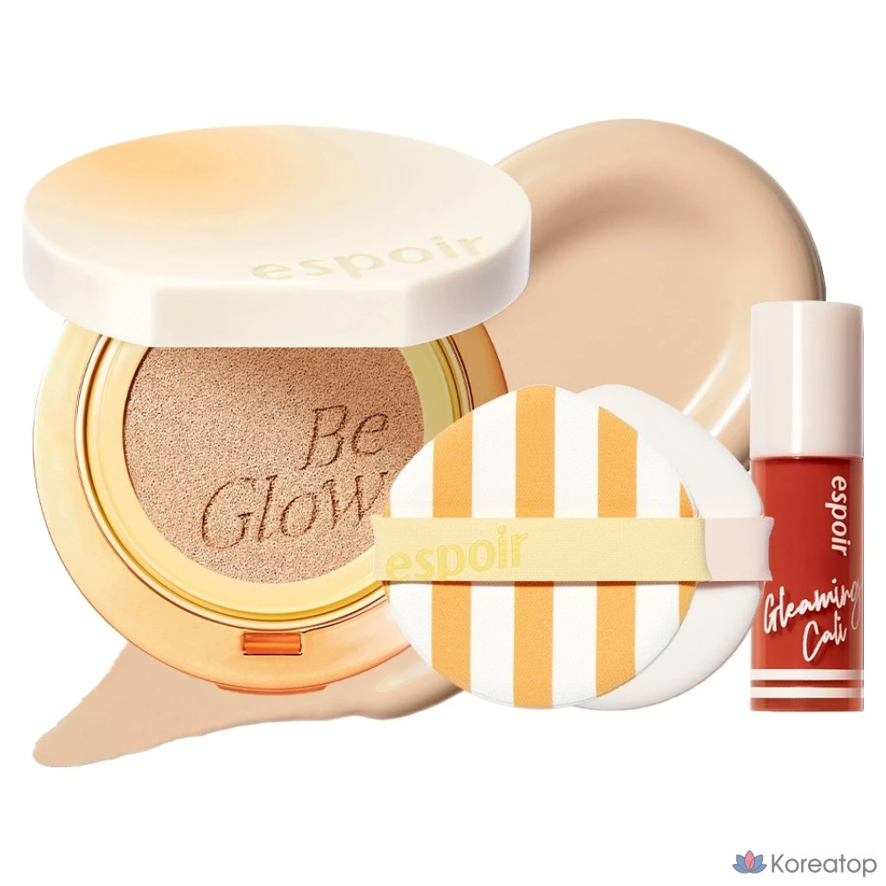 Тональный крем-кушон Espoir Be Glow Volume Cushion Foundation, 13 г, SPF42 PA+++, спонж Puff 2p, тинт для губ 2 г, набор Gleeming Cali Edition, 21 оттенок слоновой кости, 1 шт.