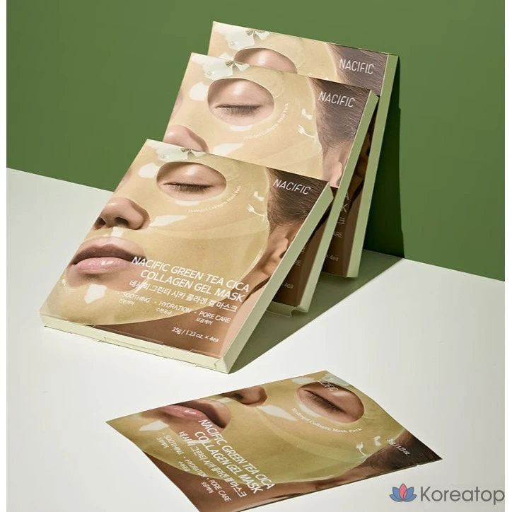 Гелевая маска NACIFIC с зеленым чаем, центеллой азиатской и коллагеном, 2 упаковки (4 штуки)., фото 3