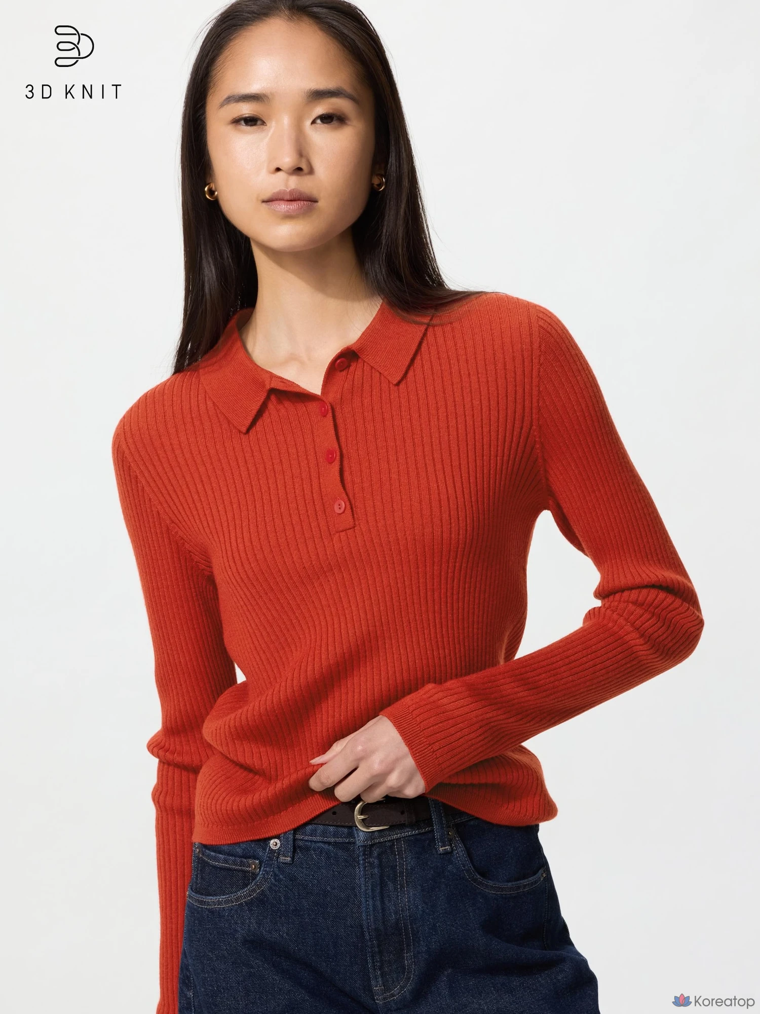 Свитер поло Uniqlo 3D Knit Merino Blend Rib Polo Sweater