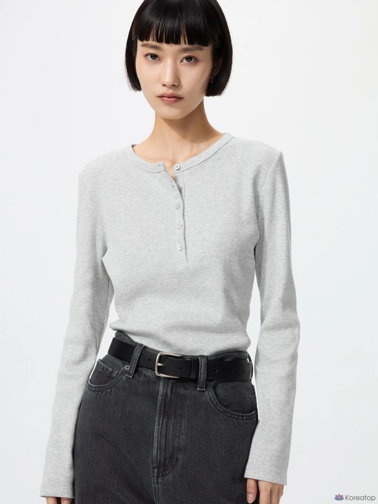 Футболка с длинным рукавом Uniqlo Rib Henley Neck T