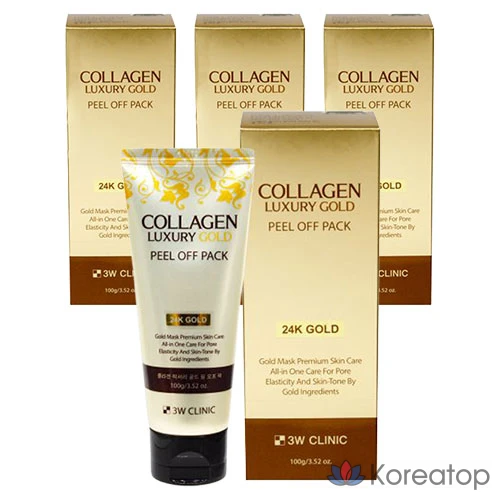 Отшелушивающая маска для лица 3W Clinic Collagen & Luxury Gold Peel-Off Pack 100 г, 1 упаковка, 4 упаковки