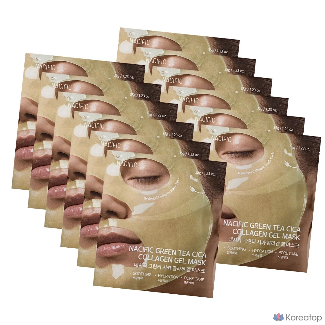 Гелевая коллагеновая маска NACIFIC, 12 листов, зеленый чай с центеллой азиатской, упаковка из 12 штук.