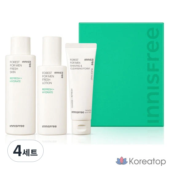 Набор Innisfree Forest for Men Fresh Skincare: 180 мл для ухода за кожей + 140 мл лосьон + 50 г средства для бритья и очищения, 4 набора.
