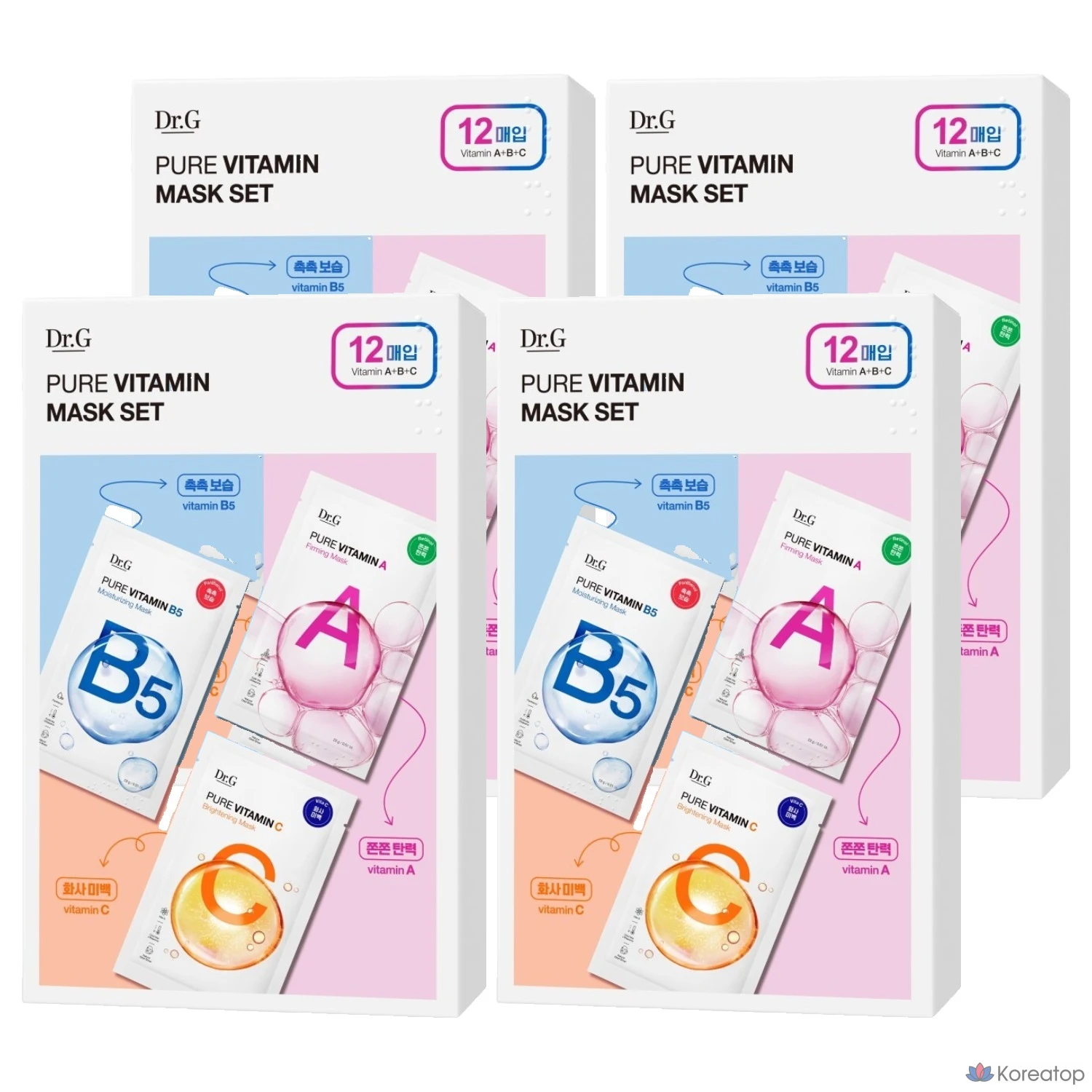 Набор из 4 масок Dr.G Pure Vitamin A Firming 4p + Vitamin B5 Moisturizing 4p + Vitamin C Brightening 4p.