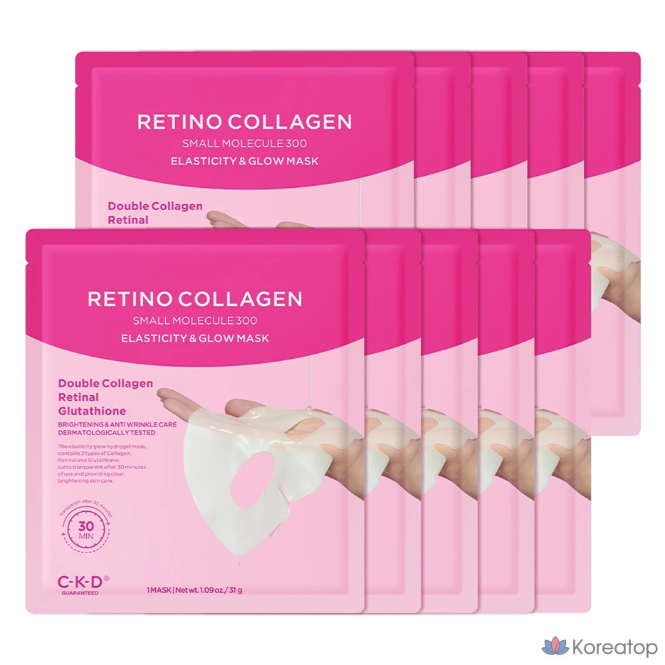 Маска для лица CKD Chong Kun Dang Health Retino Collagen Low Molecular 300, повышающая эластичность и сияние кожи, 1 упаковка, 10 штук.